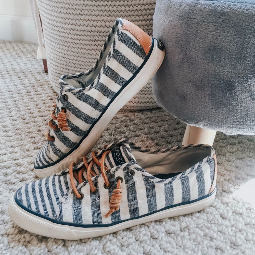 Sperry Striped Tennis Shoes Sneakers Leather Laces